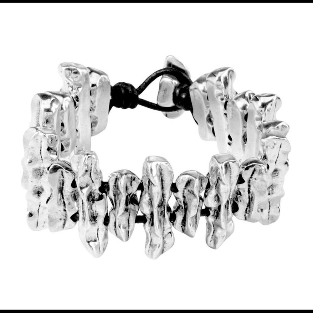 Uno de 50 Ouch!!! Leather & Silver Bracelet